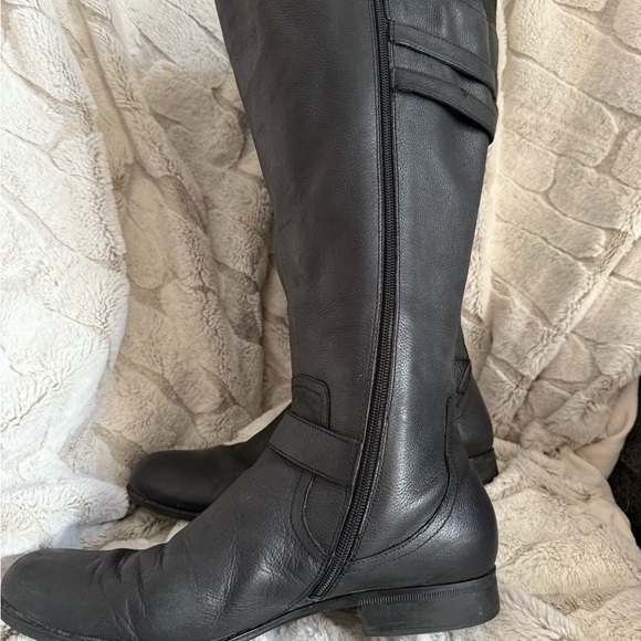 Black Leather Wide Calf Knee-High Boots 12W - Picture 4 of 8